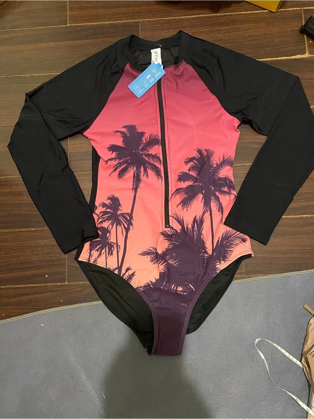 Halcurt Womens Long Sleeve Rash Guard UPF 50One Piece Swimsuit Palm Tree Sunset